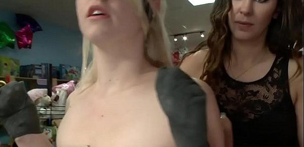  Blonde in cone collar fucked in public